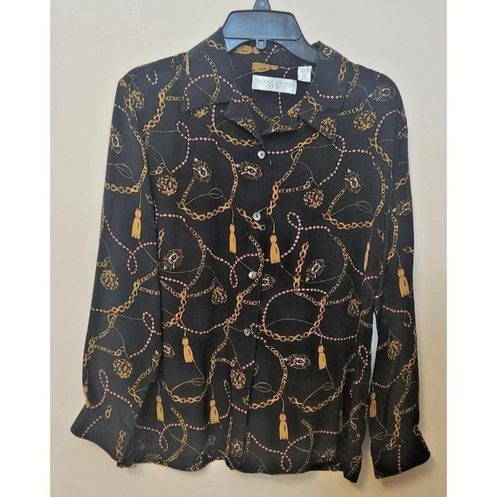 Valerie Steven's Long Sleeve Button Down multi-colored Geometrical Design Size 8